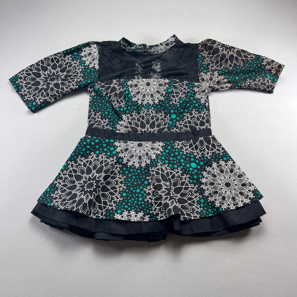 Girls Fit & Flare Dress 6 Multi Floral Print Lace Yoke Detail Tiered Ruffle Trim